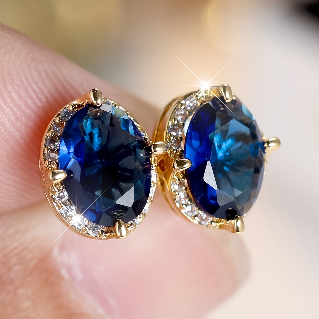 TEMU Angol A Pair Of Earrings Inlaid With Blue Synthetic Zirconia, Women's Easy, Elegant, Classic, Exquisite, Fashionable, Luxurious, Versatile, And