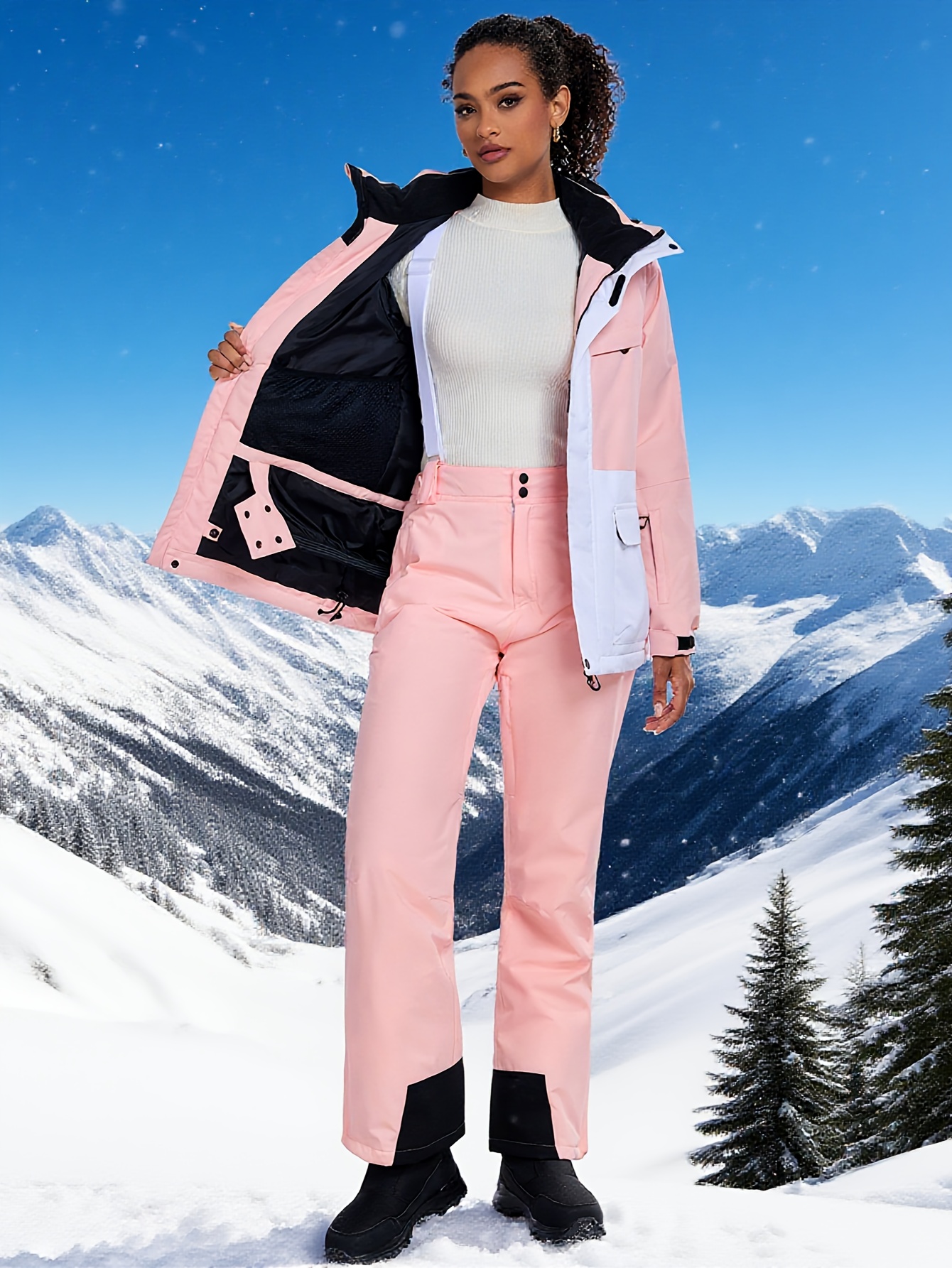 womens ski jacket and snow pants set adjustable   outfit for skiing snowboarding ice skating hiking camping and  