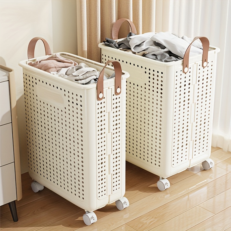 

1pc Foldable Laundry Basket For Home, Large Capacity Laundry Basket Storage Basket With Wheels For Of Laundry Basket, Balcony Bathroom With Handle Basket, Baskets, Bins & Containers For