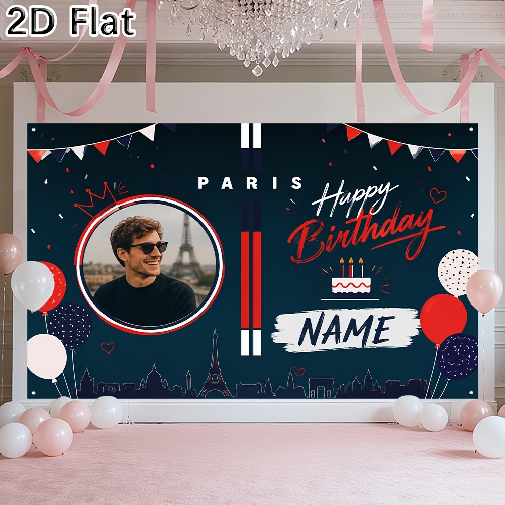 TEMU 2D Plat - 2D Plat 1pc Anniversaire pour fond de fête, bannière nom personnalisé et portrait avec décoratifs imprimés uniques pour décoration de