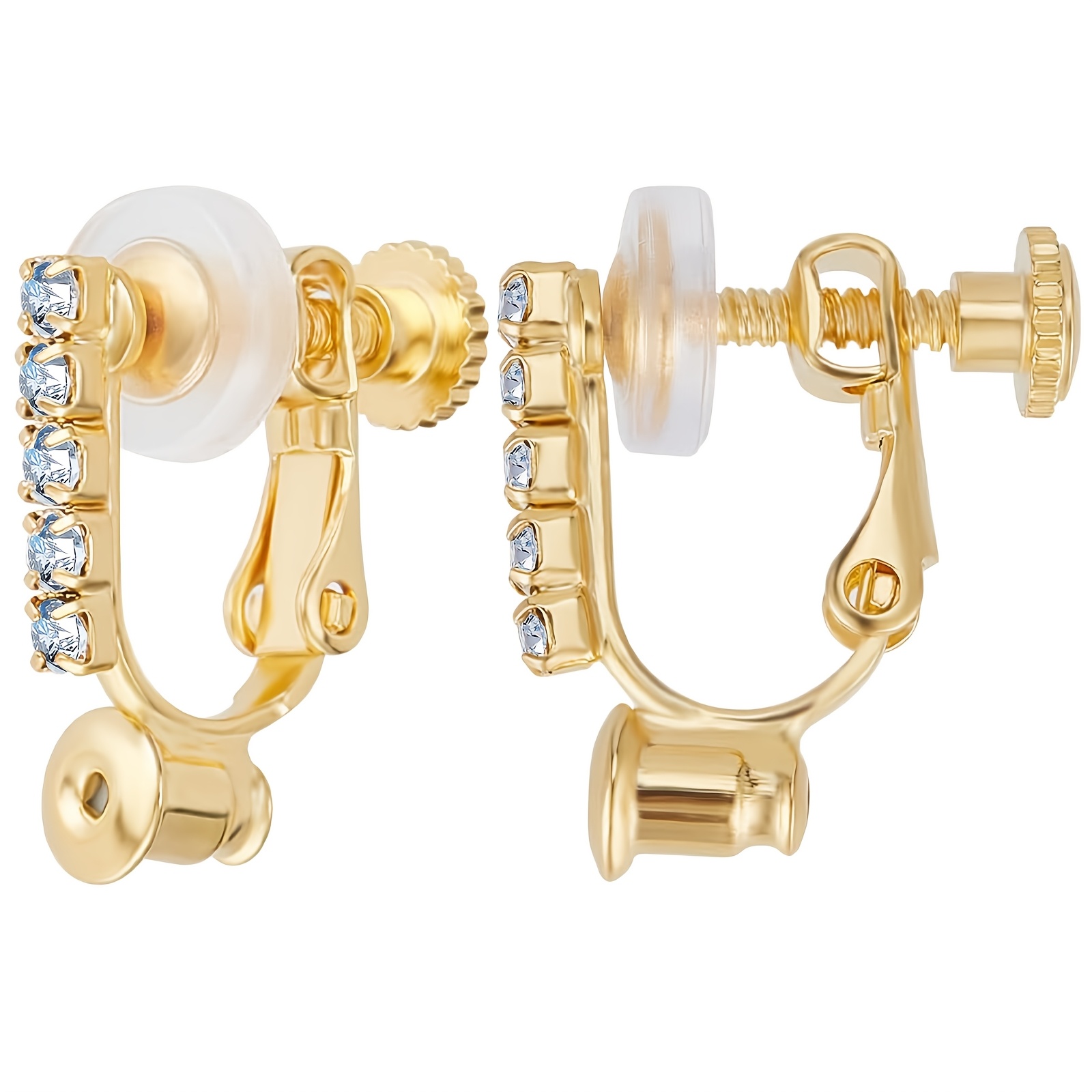 TEMU Convertisseur de boucles d'oreilles à clip 18K plaqué or, strass en cristal, vis, composants de boucles d'oreilles à clip non perforées avec