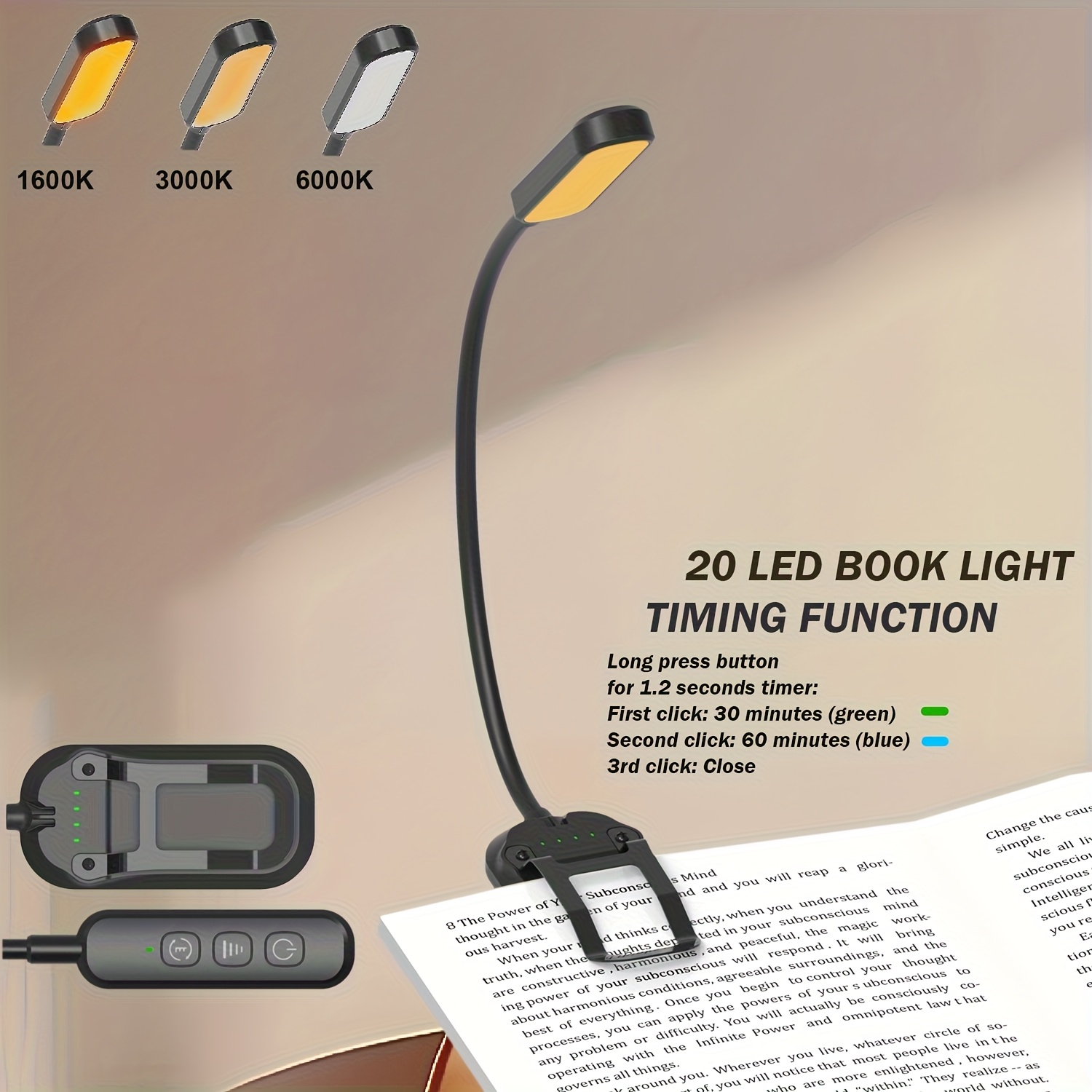 This New Rechargeable Led Clip-on Reading Light Is Perfect For Reading In Bed. It Features 20 Leds With A Memory Function, Eye Protection Capabilities, 3 Color Temperatures