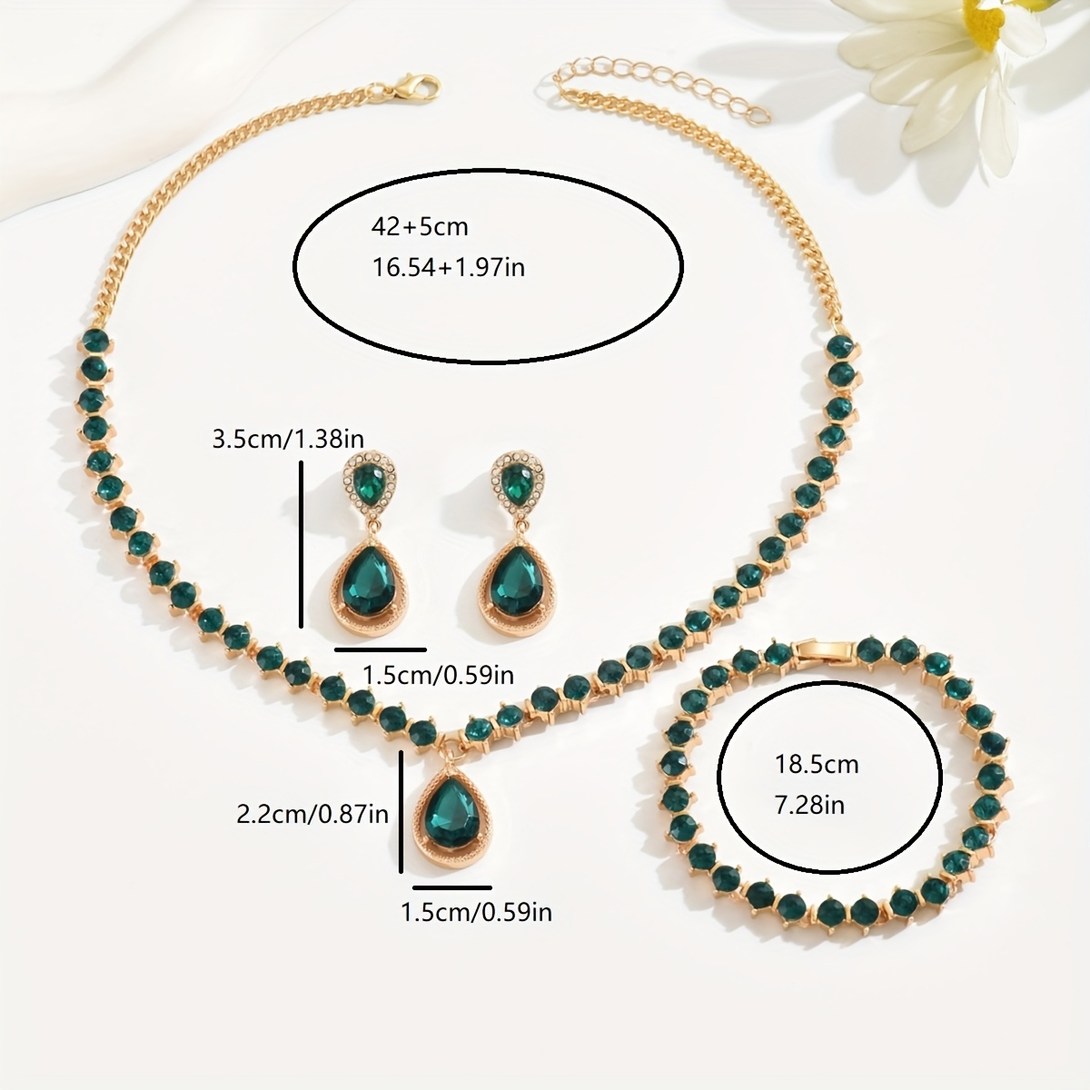 Green Rhinestone Jewelry Set with Acrylic Pendant