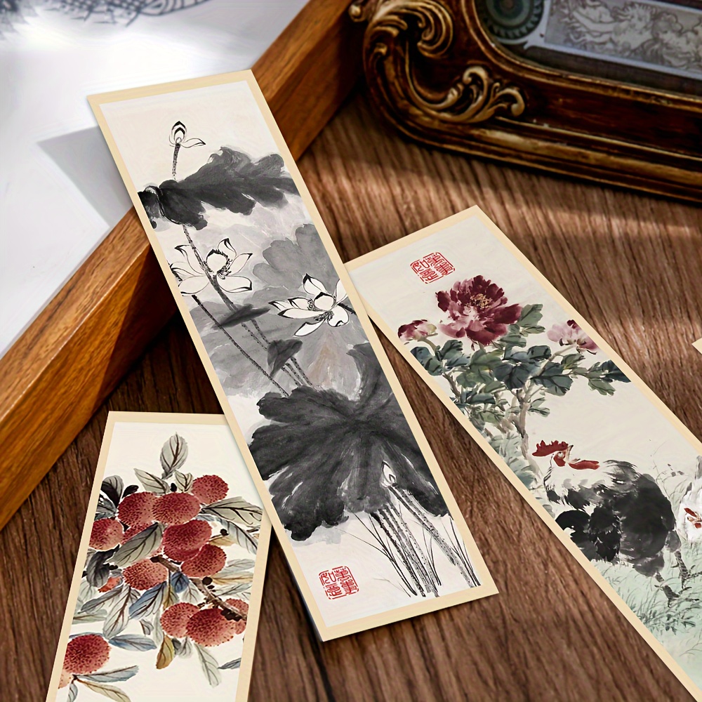 

30pcs Traditional Chinese Ink Painting Bookmarks - Colorful Paper Page Markers For Books, Creative Stationery Gift Set By Gutbd