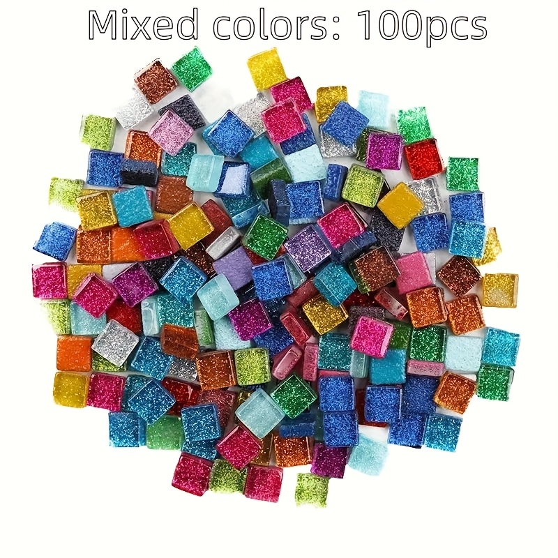 E-shop 100 Stück Bunte Glasmosaik Set - 9X9mm, Geeignet für Bastelmaterialien in Mosaik Kunst Projekten, Lebendige Mischung aus Pink und Neon Farben,