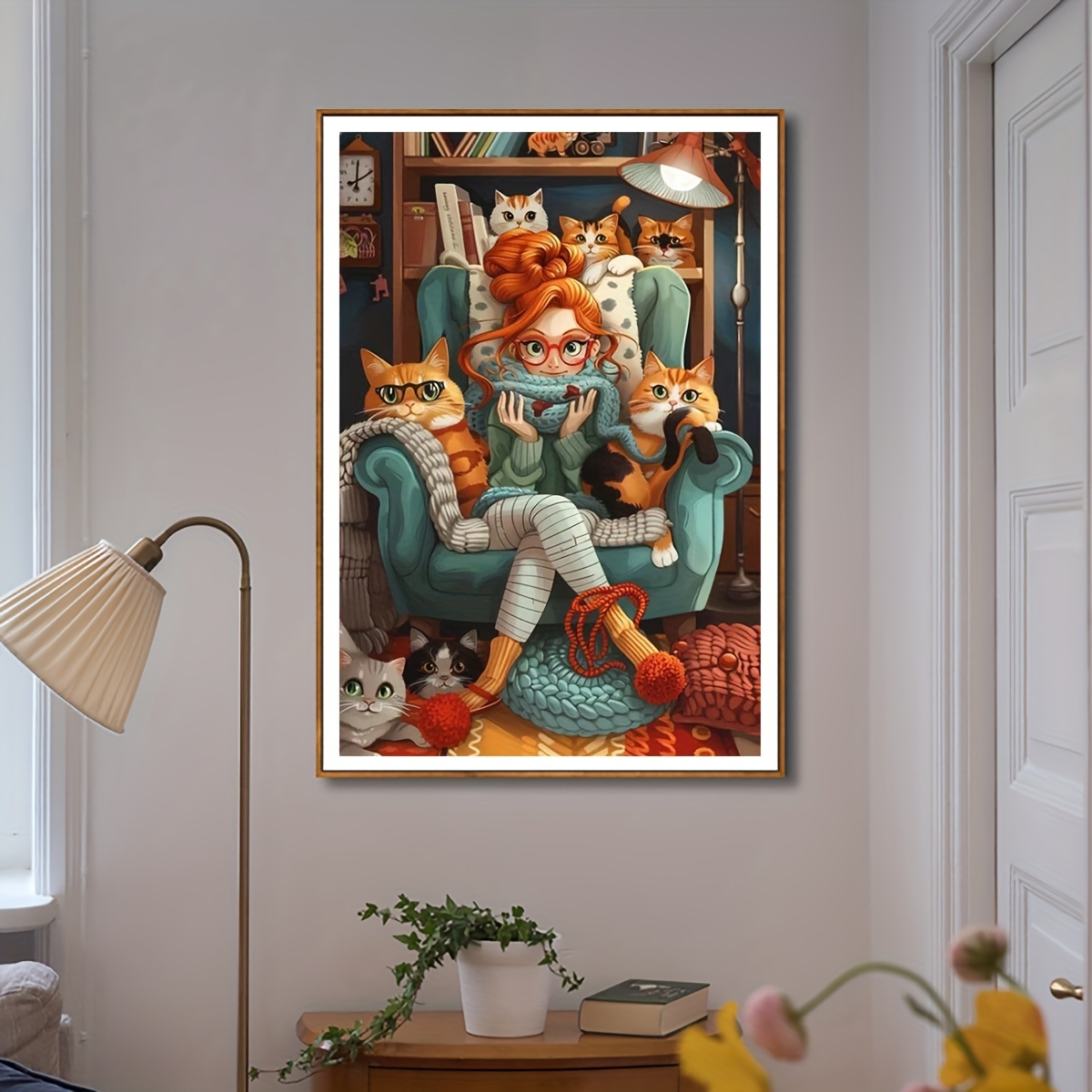 

Charming Cartoon Girl & Cat Diamond Painting Kit - Round Acrylic Gems, Perfect For Living Room & Bedroom Decor Diamond Painting Kits Diamond Painting Cat Hanging Decor