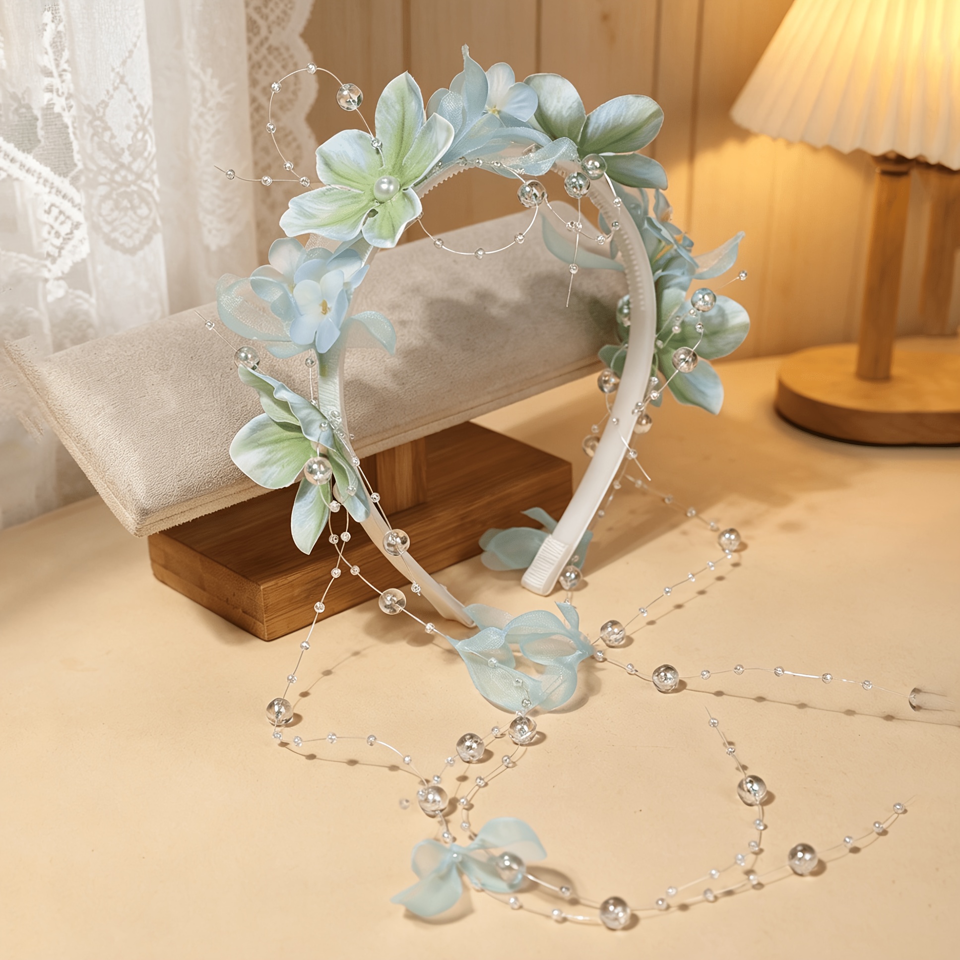 TEMU 1pc Ethereal Blue Flower Hair Clip, Forest-style Tassel Hair Accessory For Wedding Bridesmaid Photoshoots, Headband