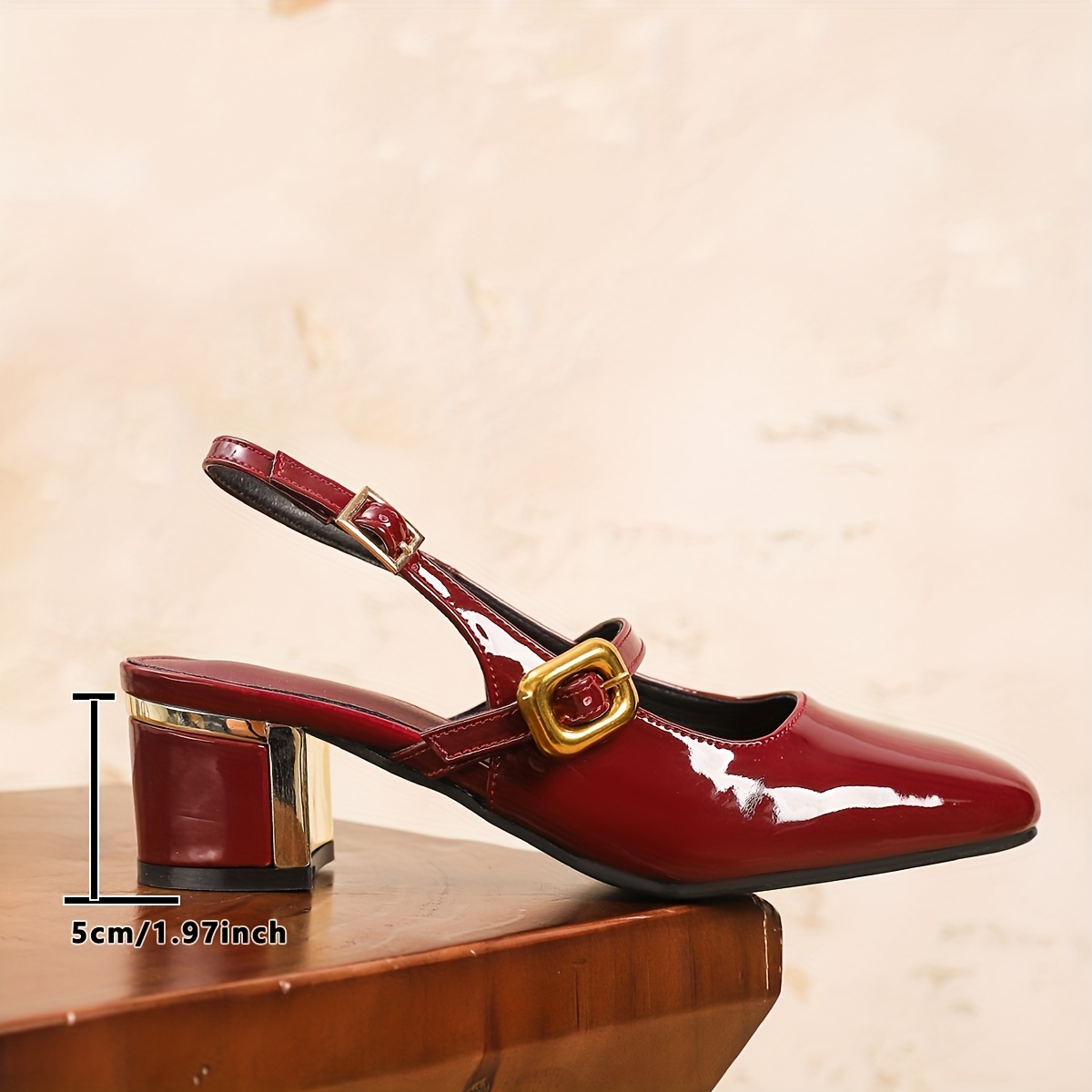 womens square toe block heel pumps adjustable Temu Philippines