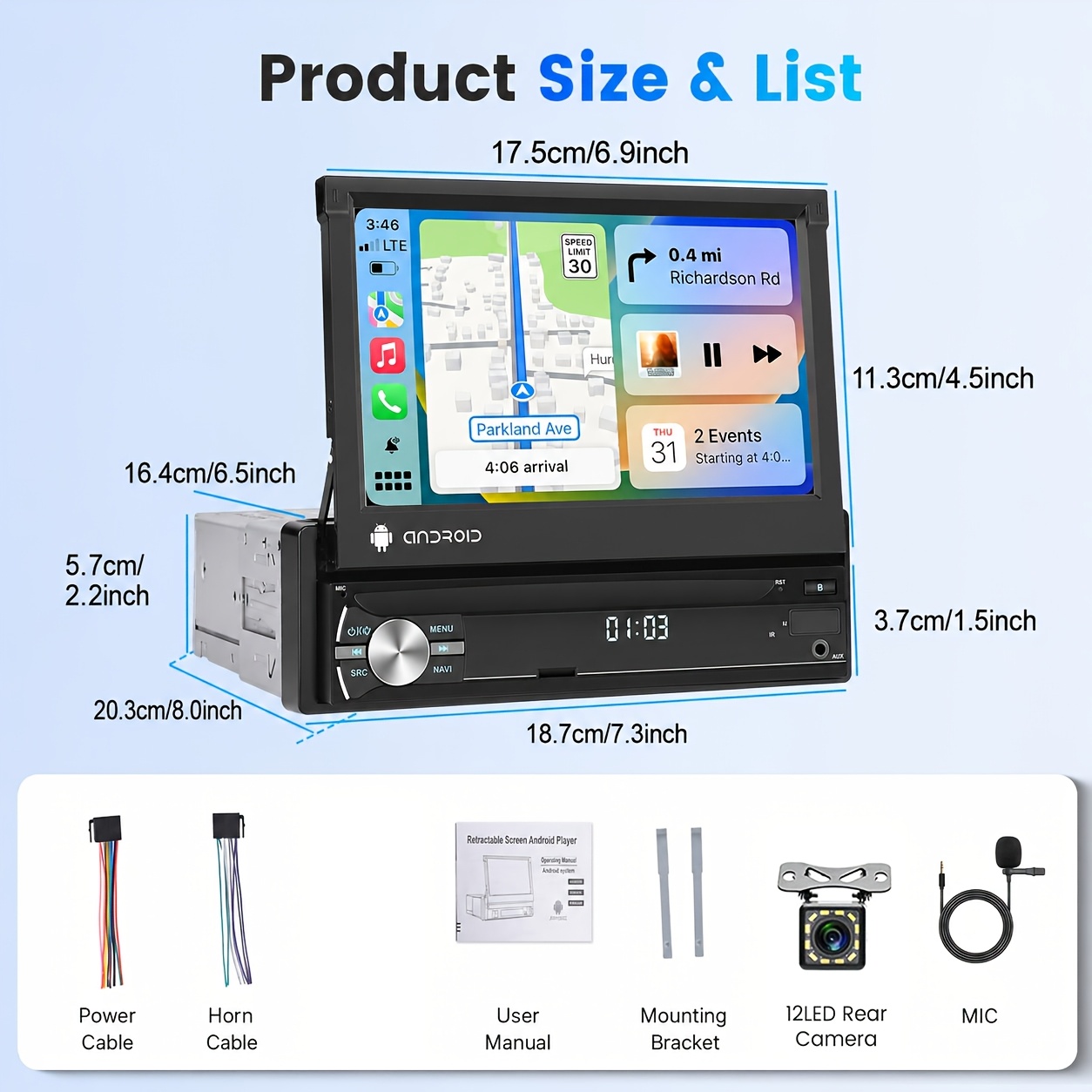 TEMU Autoradio 1 DIN à pour voiture, CarPlay/ Auto fil, écran tactile HD 7 pouces, Bluetooth, autoradio 1 DIN avec commande au volant, , radio FM,