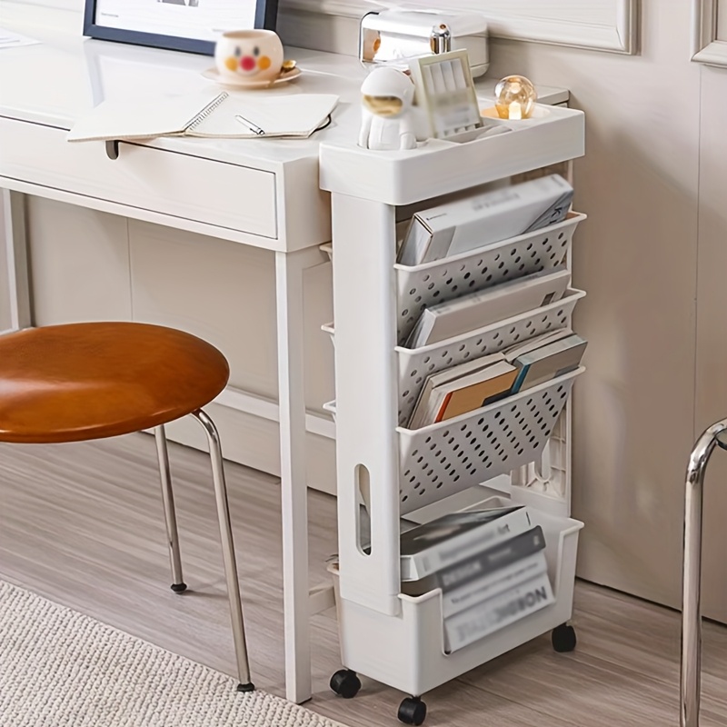 multi purpose rolling bookshelf organizer portable storage rack for students office desk organizer   room bookshelf white   space saving   books files Product details 4