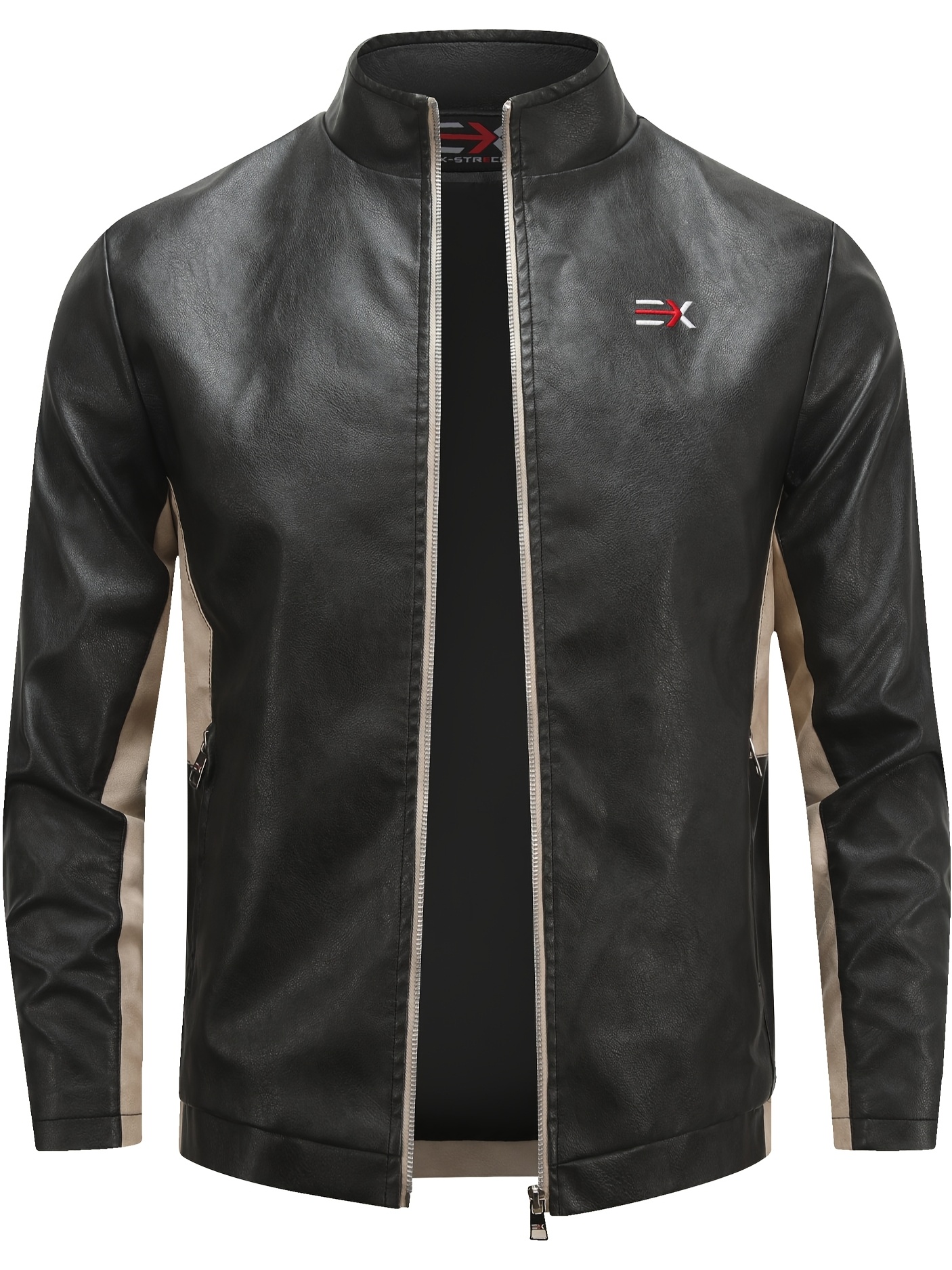 ex strech mens   fit lightweight pu leather jacket color   with contrast stitching stand collar zipper closure   standard fit for casual business casual casual attire modern menswear sleek texture stylish outerwear urban professionals
