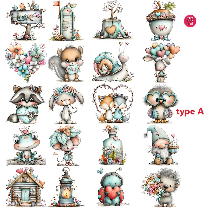 Image of 1pack 2d Flat Self-adhesive Stickers For Scrapbooks Vintage Whimsical Woodland Valentine Pattern Stickers Diy Craft Decorative Sticker Packs, 2d Flat