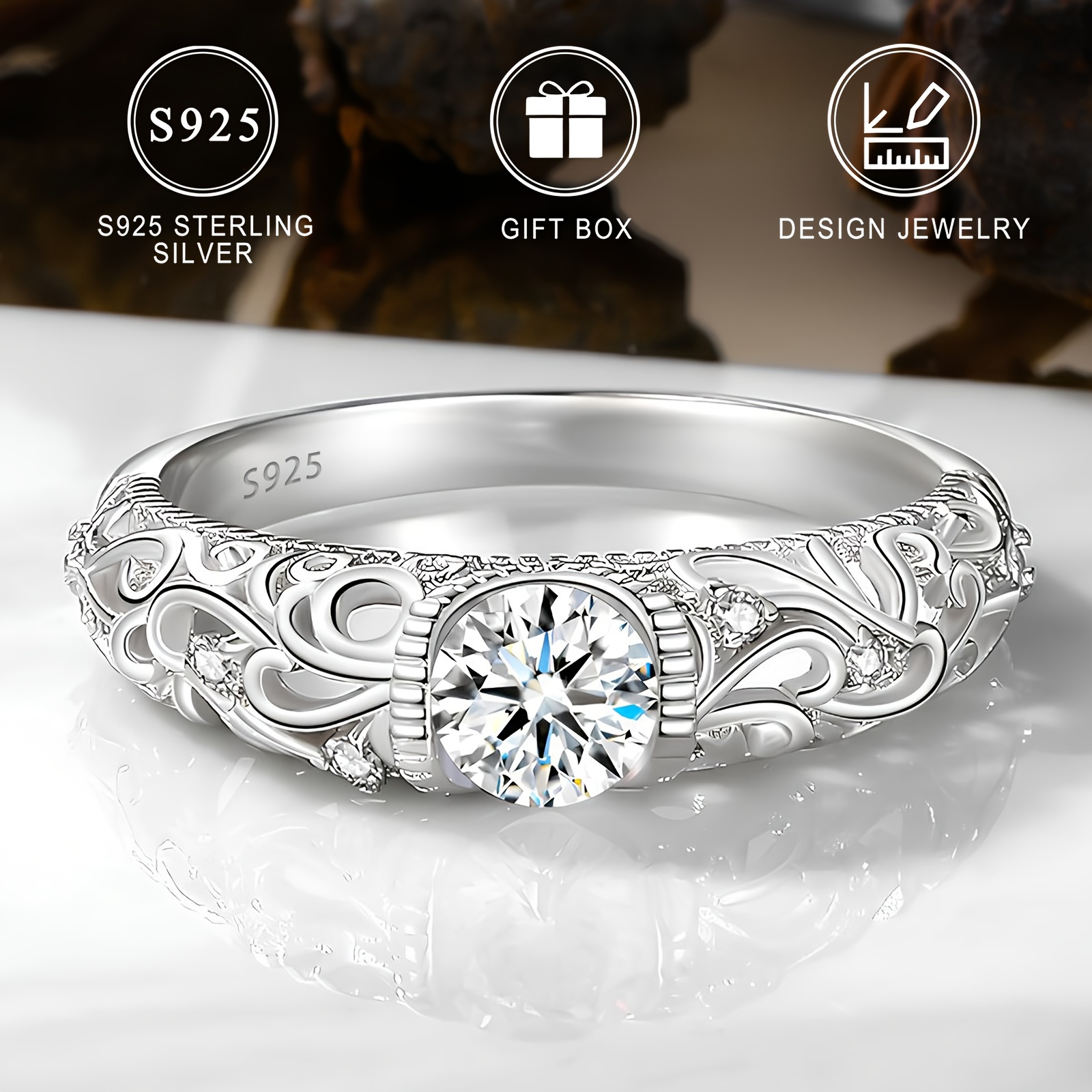 

1pc Bague Élégante en Argent Sterling 925, Design Incrusté en Zirconia Synthétique Rond, Nickel, Plaqué Argent, Cadeau pour Mariage, Anniversaire ou Fiançailles avec Boîte Cadeau