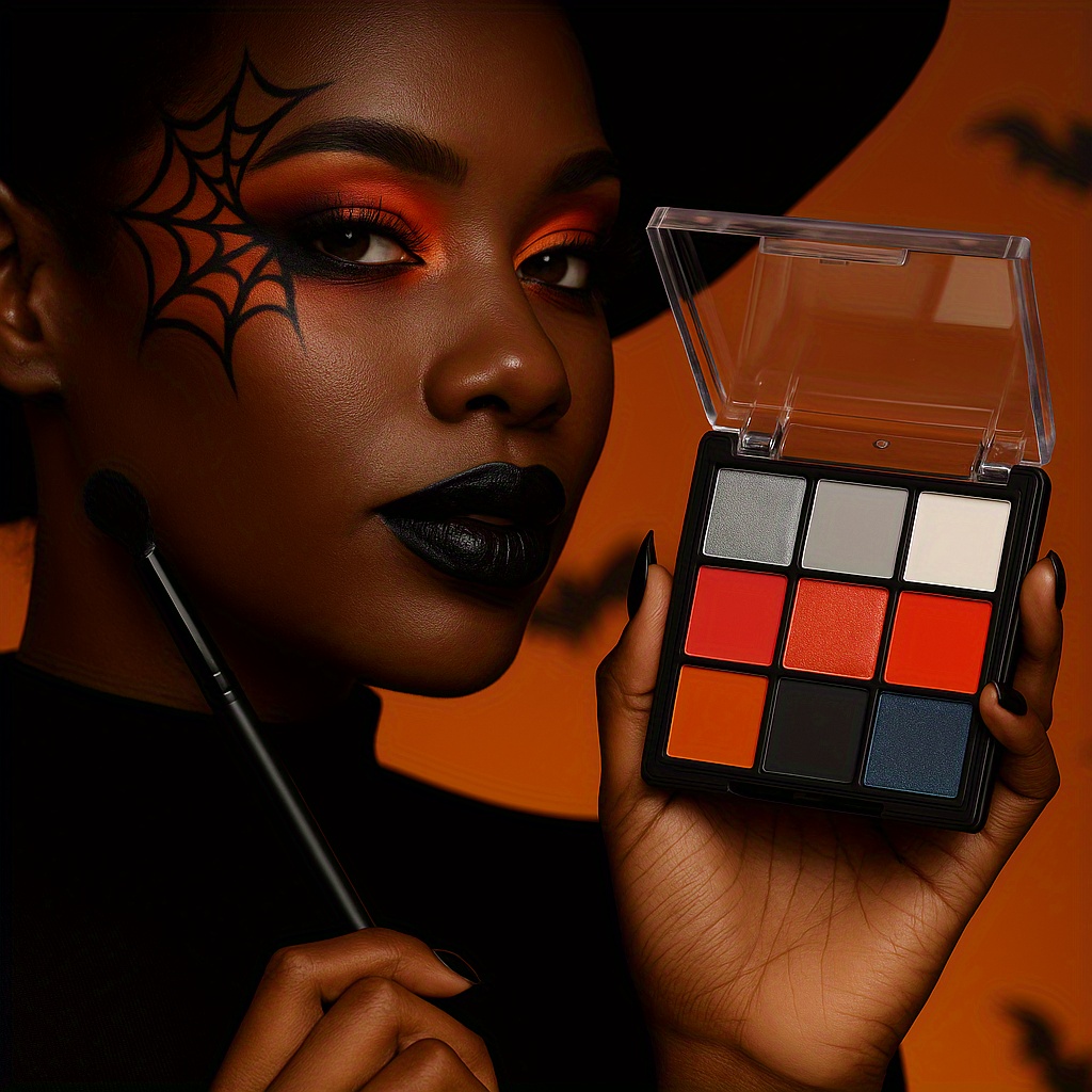 K'APEINE Halloween Eyeshadow Palette - 9 Colors Matte & Shimmer Finish, Long-Lasting Pigmentation, Spooky Orange, Black, Gray, White, Red Glitter for Halloween Party & Cosplay Makeup, Halloween Makeup, Cosplay Eyeshadow, Dramatic Eye Design, Matte Finish Shadows, Eyeshadow Palette, Eye Shadow Palette, Eyeshadow, Makeup, Makeup Product, Good Quality Eyeshadow