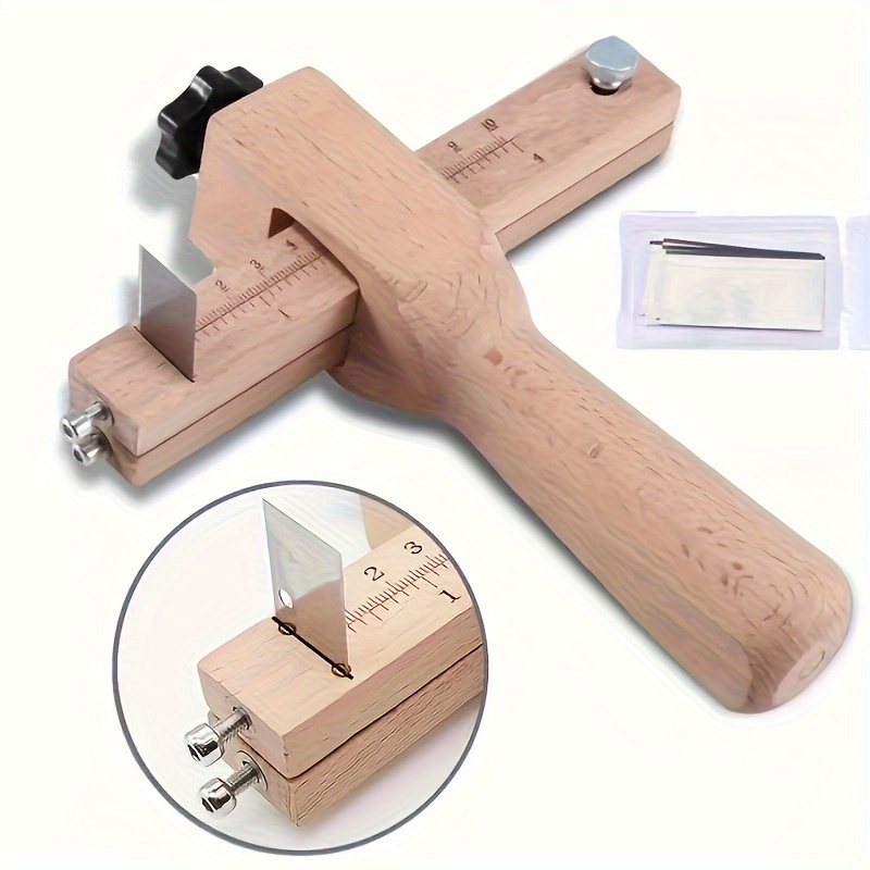 1pc Wooden Leather Strip Cutting Tool, Adjustable Belt Cutter, Leather Strap Cutter With 5 For Craft, Gardening Supplies