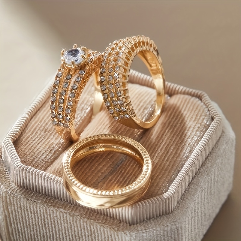 3pcs Elegant Zirconia Stacking Rings Sparkling Engagement/Wedding Bands  with Cubic Zirconia Evening Party Decor Gift, Wedding Jewelry,  Luxurious