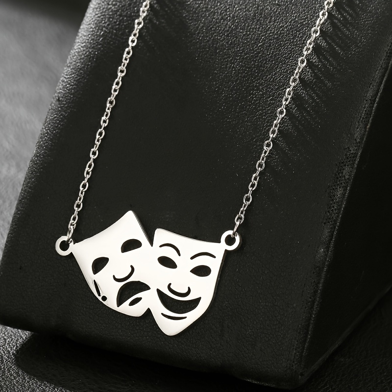 Stainless Steel 18K Plated Comedy & Tragedy Masks Necklace