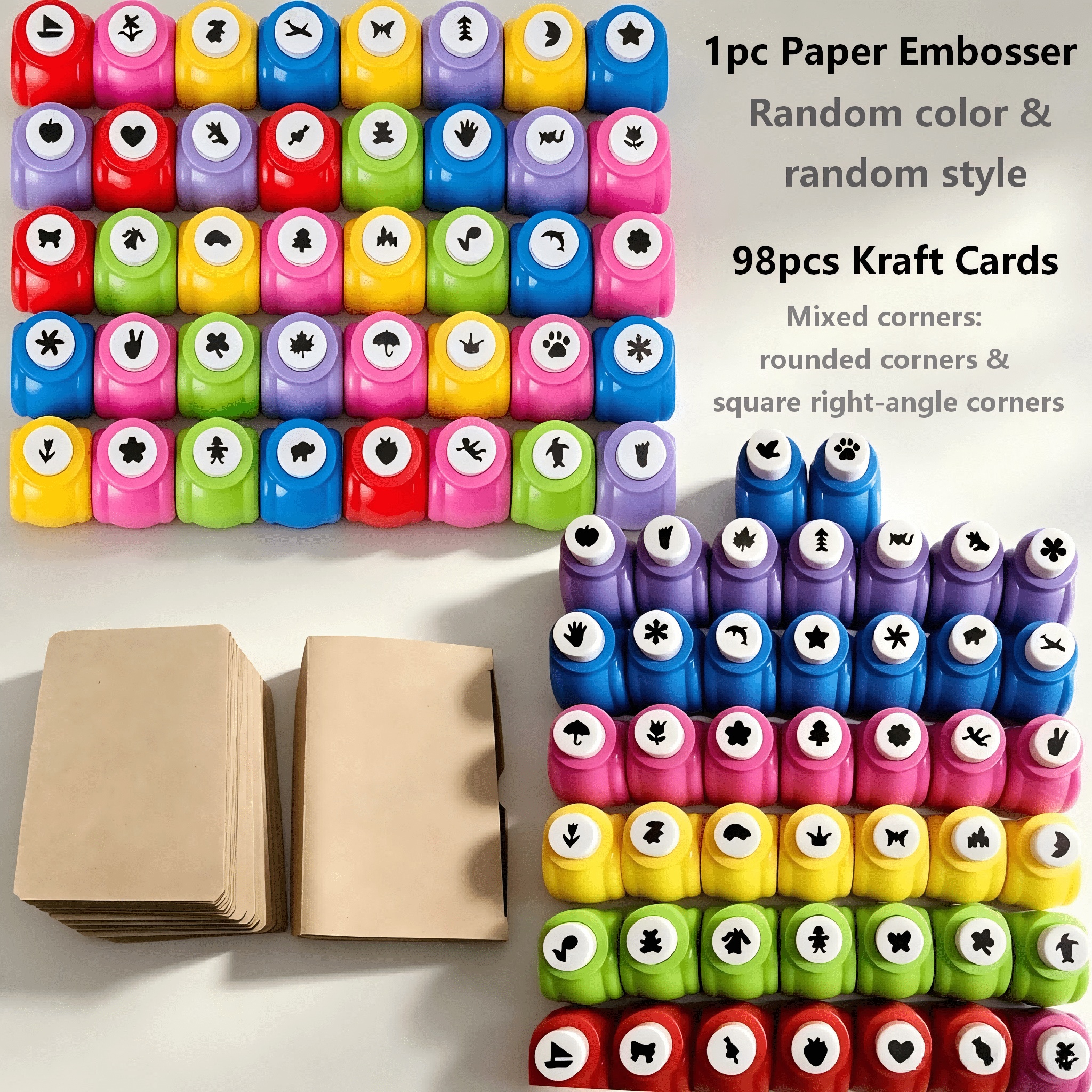 TEMU 99pcs 1pc Random Color Random Pattern Embosser + 98pcs Khaki Cardstock, Embosser, Mini Handmade Printing Punch Embosser, Leaf Embosser, Paper