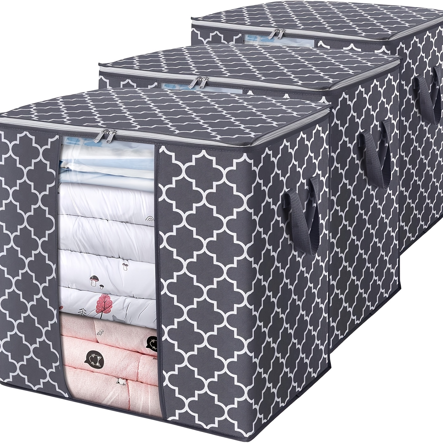 TEMU 3pcs Storage Bags / 100l Large Blanket And Clothes Storage Containers, Suitable For Quilts, Bedding, Foldable Storage Bags, With Reinforced