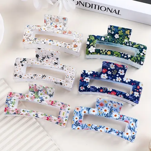 6pcs 3pcs vintage elegant printed hair claw clips medium size square shark clips fashionable plastic hair accessories for women solid for valentines day gift