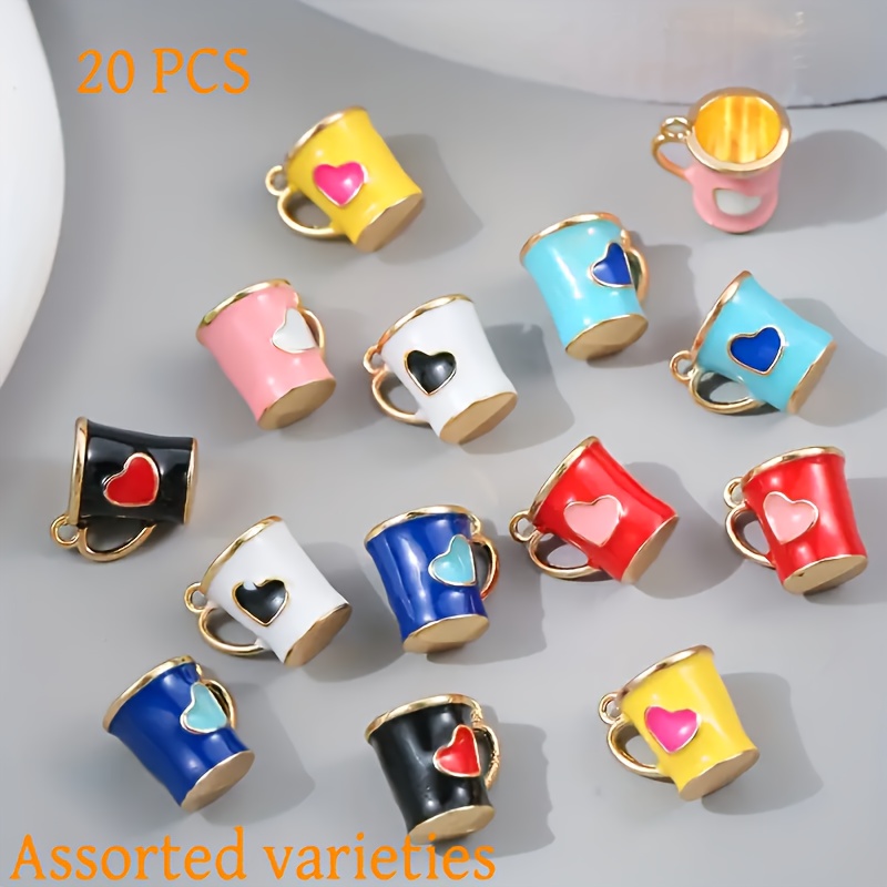 TEMU 20pcs Heart-shaped Random Color Oil Alloy Cup Pendant Diy Handmade Necklace Earrings Accessories For Women's Jewelry