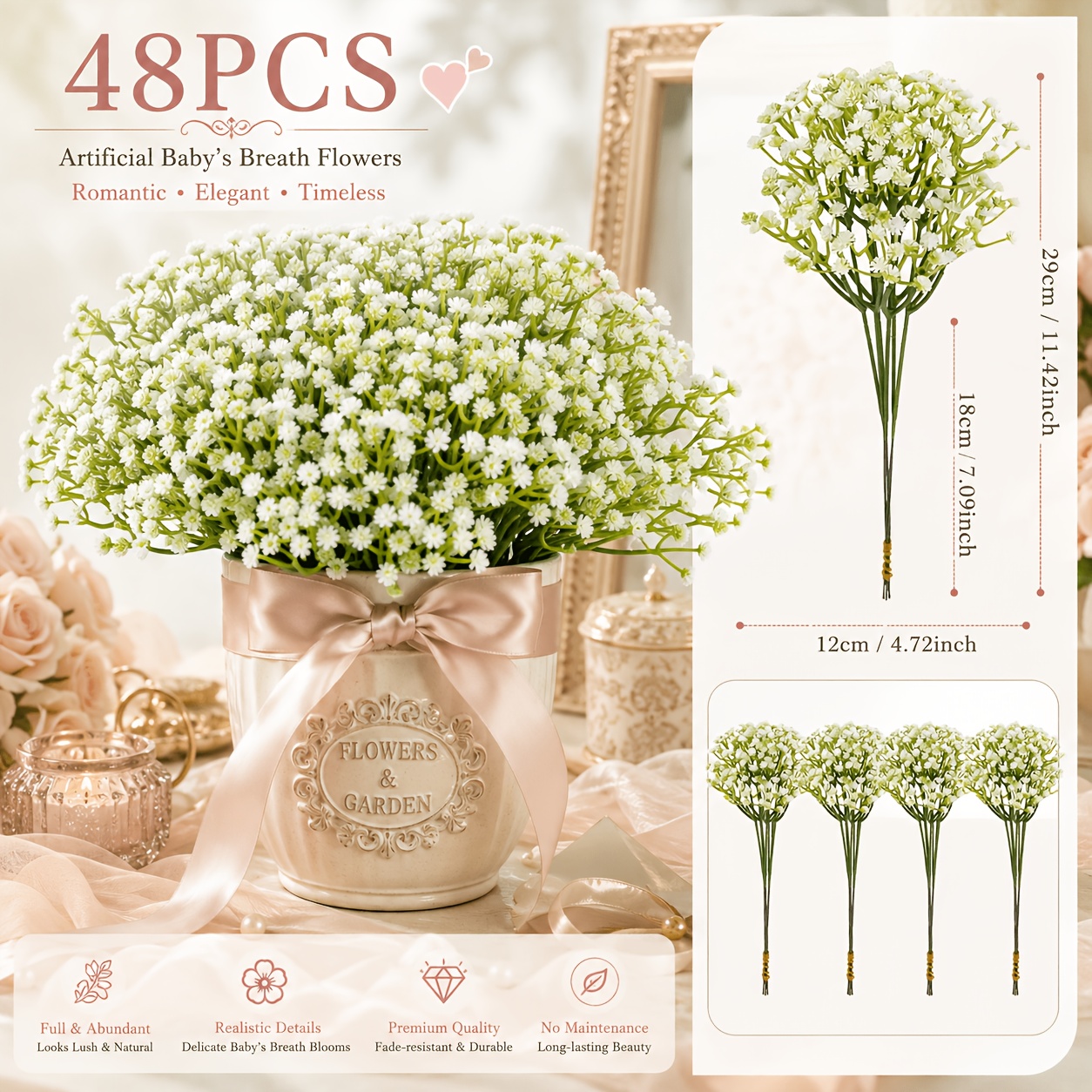 TEMU 48 têtes de artificielles de haute qualité, bouquet de petites artificielles blanches, idéal pour les décorations de mariage et d'anniversaire,