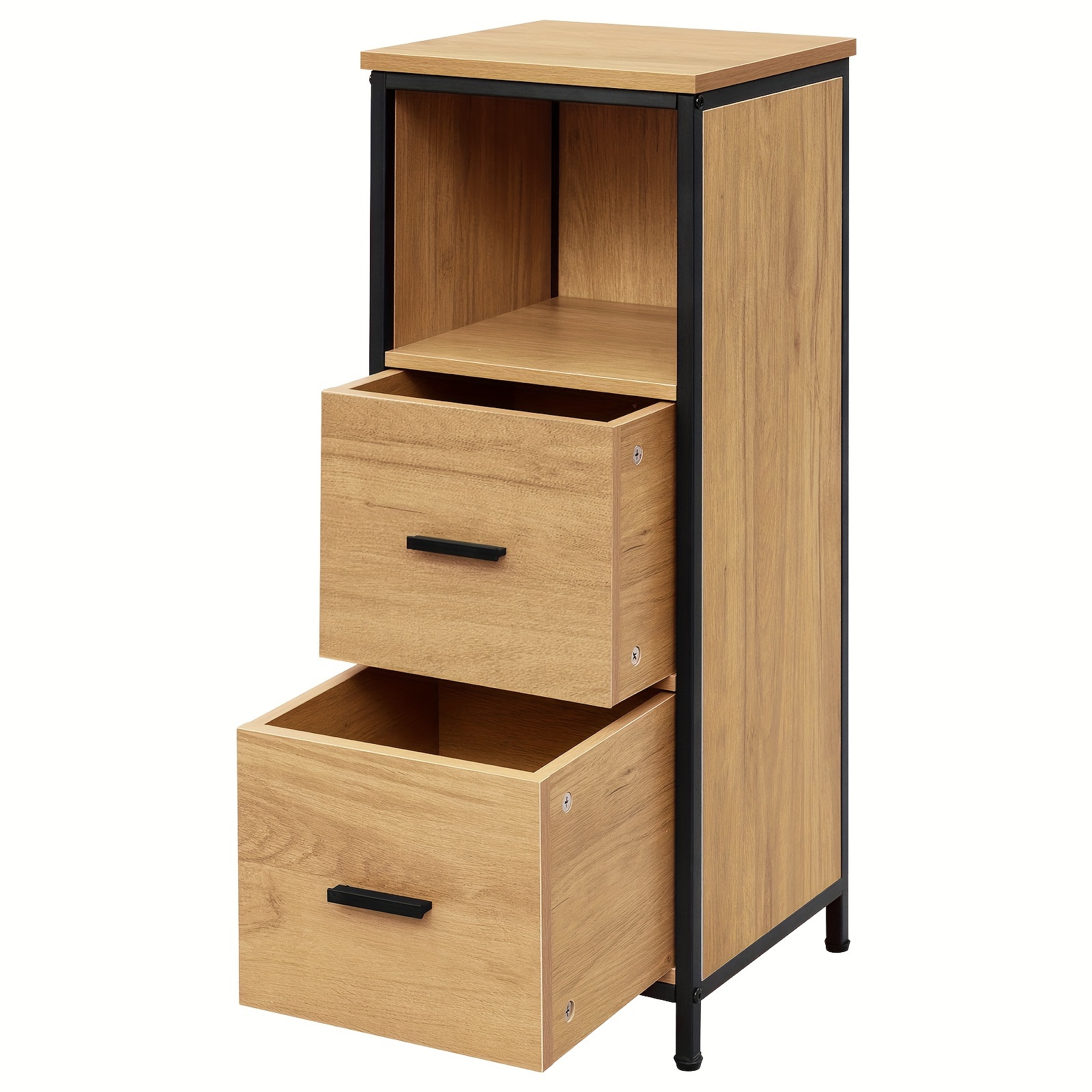 Image of 1pc Bathroom Cabinet With 2 Removable Drawers, Narrow Bathroom Cabinet, Multifunctional Storage Cabinet Corner Cabinet, Industrial Style, With Metal Frame, Black Light Oak, 30x80x30 Cm