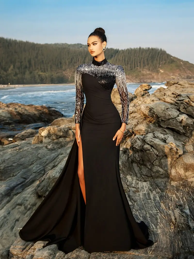 gorgeous luxury turtleneck long sleeve sequin formal party - Temu Bahrain gorgeous luxury turtleneck long sleeve sequin formal party - Temu Bahrain