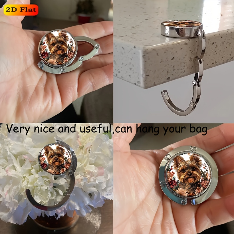 2D Flat Yorkshire Terrier Floral Frame Art Handbag Hanger