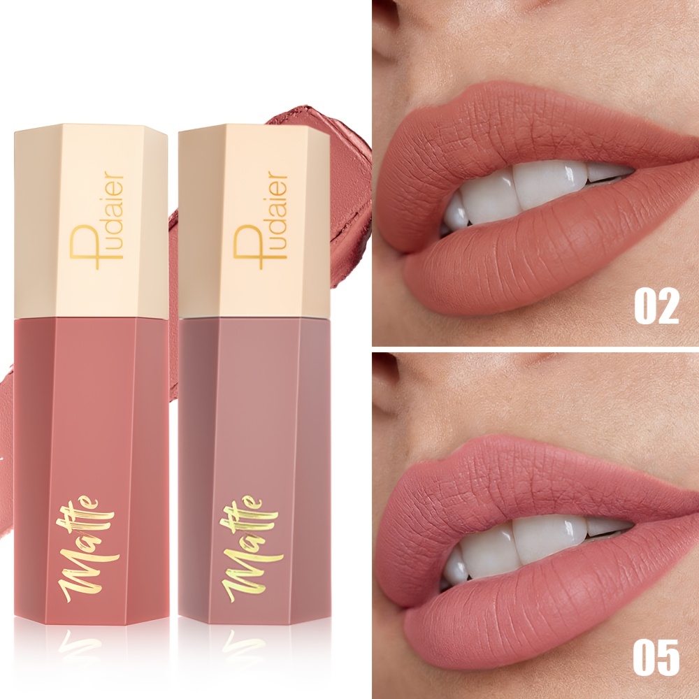 Image of 2-pack Matte Liquid Lip Gloss - Waterproof, Y Lipstick For Effortless Casual Attire, Perfect For Makeup Lovers - Multiple Colors , Ideal Gift For Her