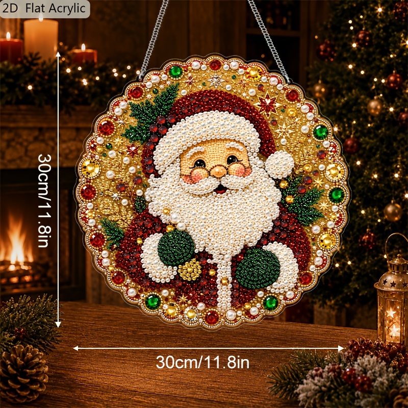 TEMU Kit d'art 2D plat Noël 30/20 cm Perle Diamant pour adultes, Peinture de perles et de attrape-soleil avec perles 3D de tailles mixtes, Ornement