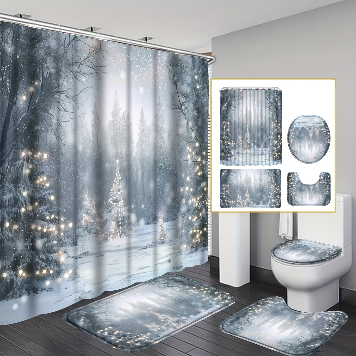 

4pcs Christmas Shower Curtain Set Rugs, Mat, , Shower Curtain 12 , Bathroom Decor Set Accessories