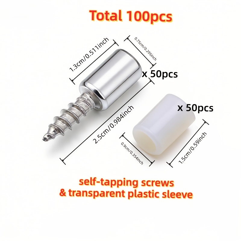 E-shop 100 Stk. Metall-Regalstütz-Nägel, rutschfeste Hülsen & selbstschneidende Schrauben, vernickelte Kreuzschlitz-Schrauben mit Rundkopf aus