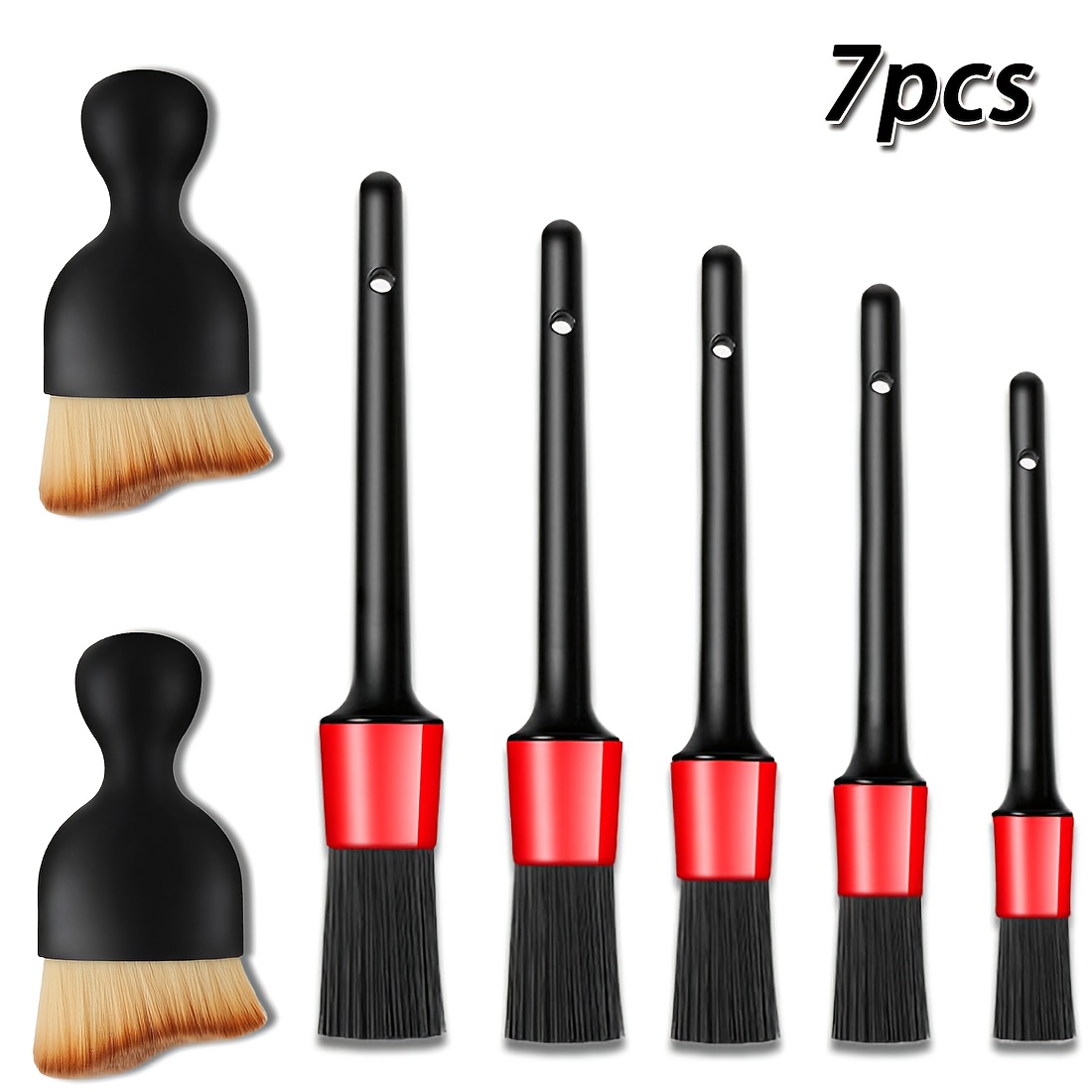 TEMU 7pcs Car Cleaning Brush Set, Auto Detailing Brushes, Soft Bristle Dusting Brushes For Car , Detail Brush Kit For Car Vents, Crevices, And