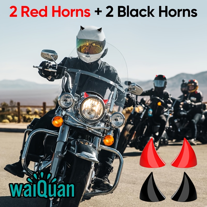 TEMU Of Demon Horns, 1 Pair Red And 1 Pair Black, Car Motorcycle Helmet Decorations, With Suction Cups And Adhesive, Demon Horn Decor Set, Halloween