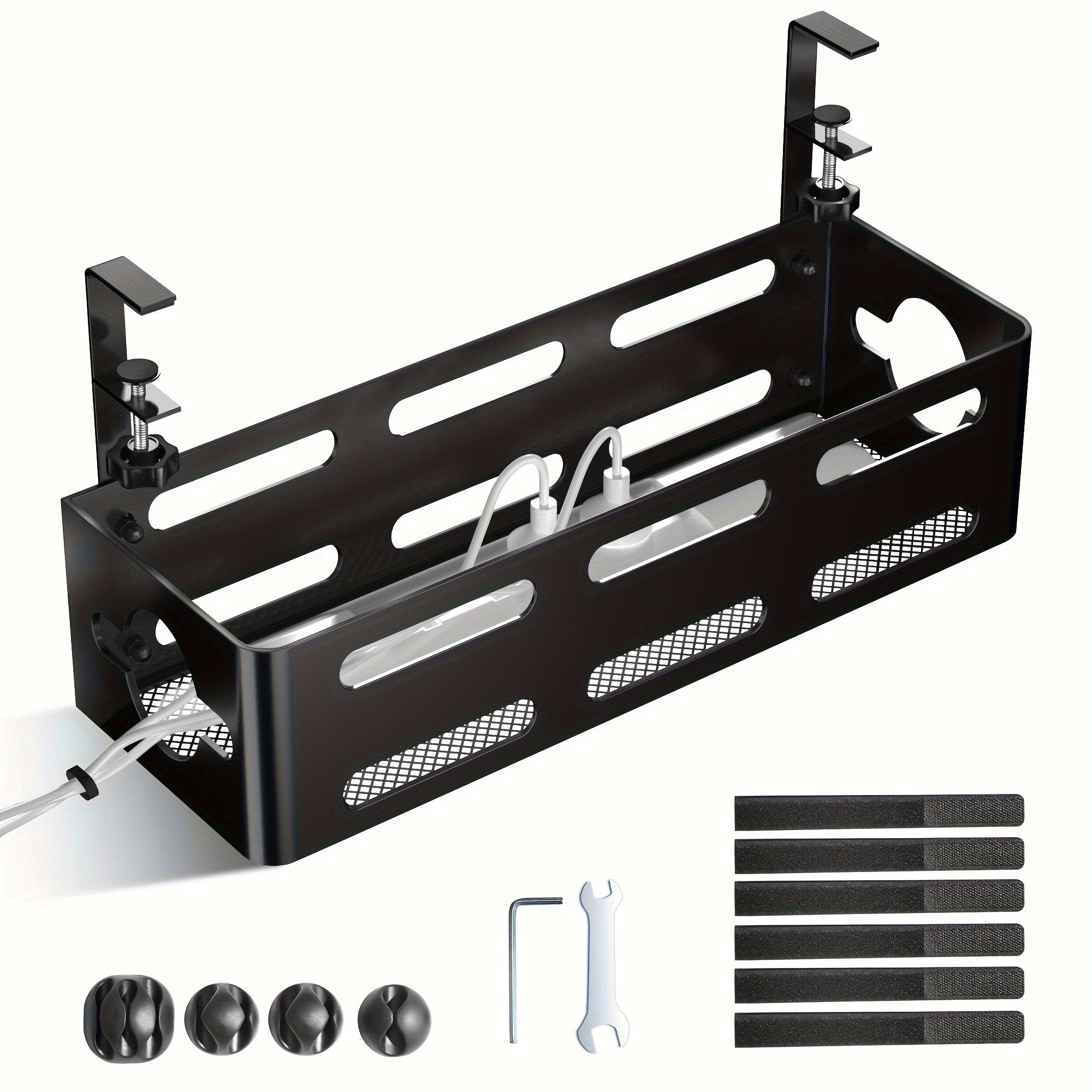 

Under Desk Cable Management Tray, Cable Management Under Desk No Drill, Metal Cable Management Box With Desk Cord Organizers & Desk Cable Management Kit To Conceal Wire For Office Home (black/white)