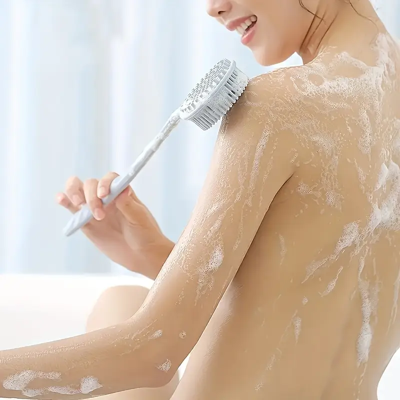 1pc ergonomic long handle silicone bath brush with soft non irritating bristles deep cleansing gentle massage sterile easy to clean enhances soap gel suitable for all light beige types durable bath accessory bath accessories shower accessory easytoclean design essential Product details 3