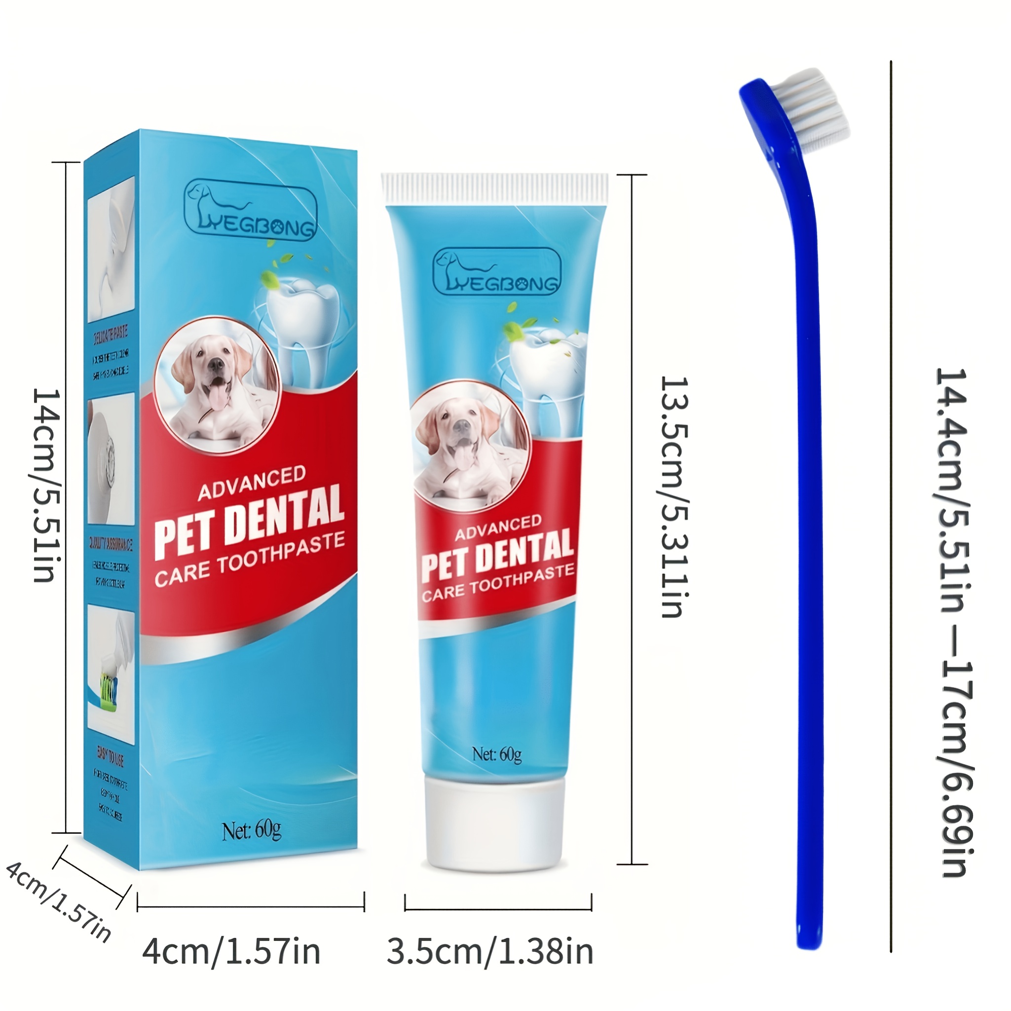 TEMU Pet Toothpaste And Toothbrush Cleaning Set, Suitable For Cats And Dogs, Gentle Formula Removes Food Residue From The Mouth, Mint Flavor Breath,