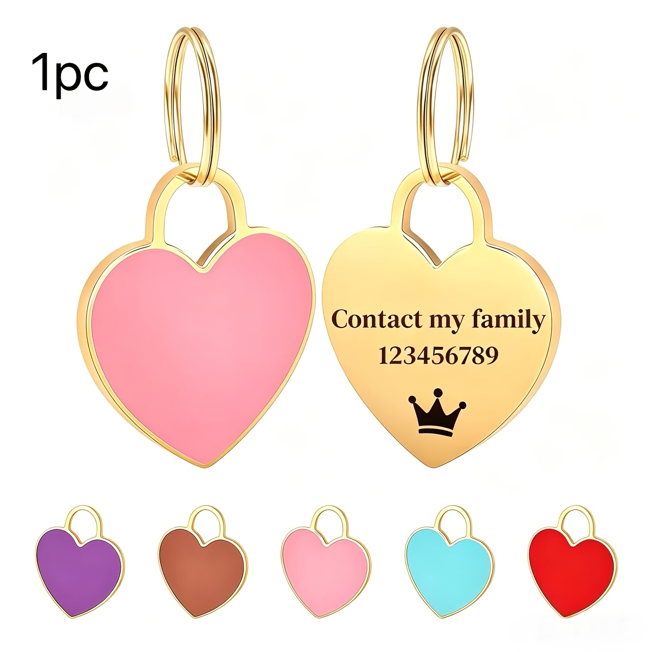 TEMU 1pc Personalized Customizable Heart-shaped Pet Tag Diy Personalized Custom Pet Tag Birthday For Gifting