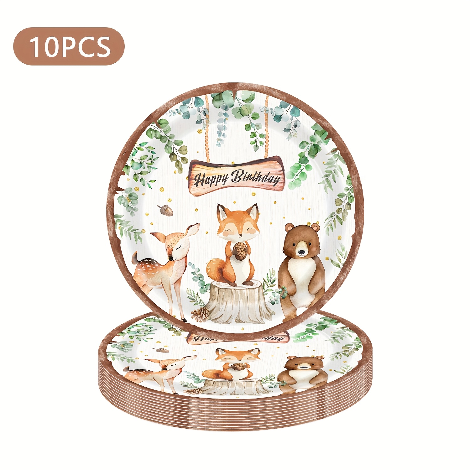 Image of Scalloped Dinner And Dessert Plates Featuring Woodland Creatures, In 9 And 7 Inches, Perfect For Baby Showers And Birthday Celebrations Halloween Christmas Thanksgiving