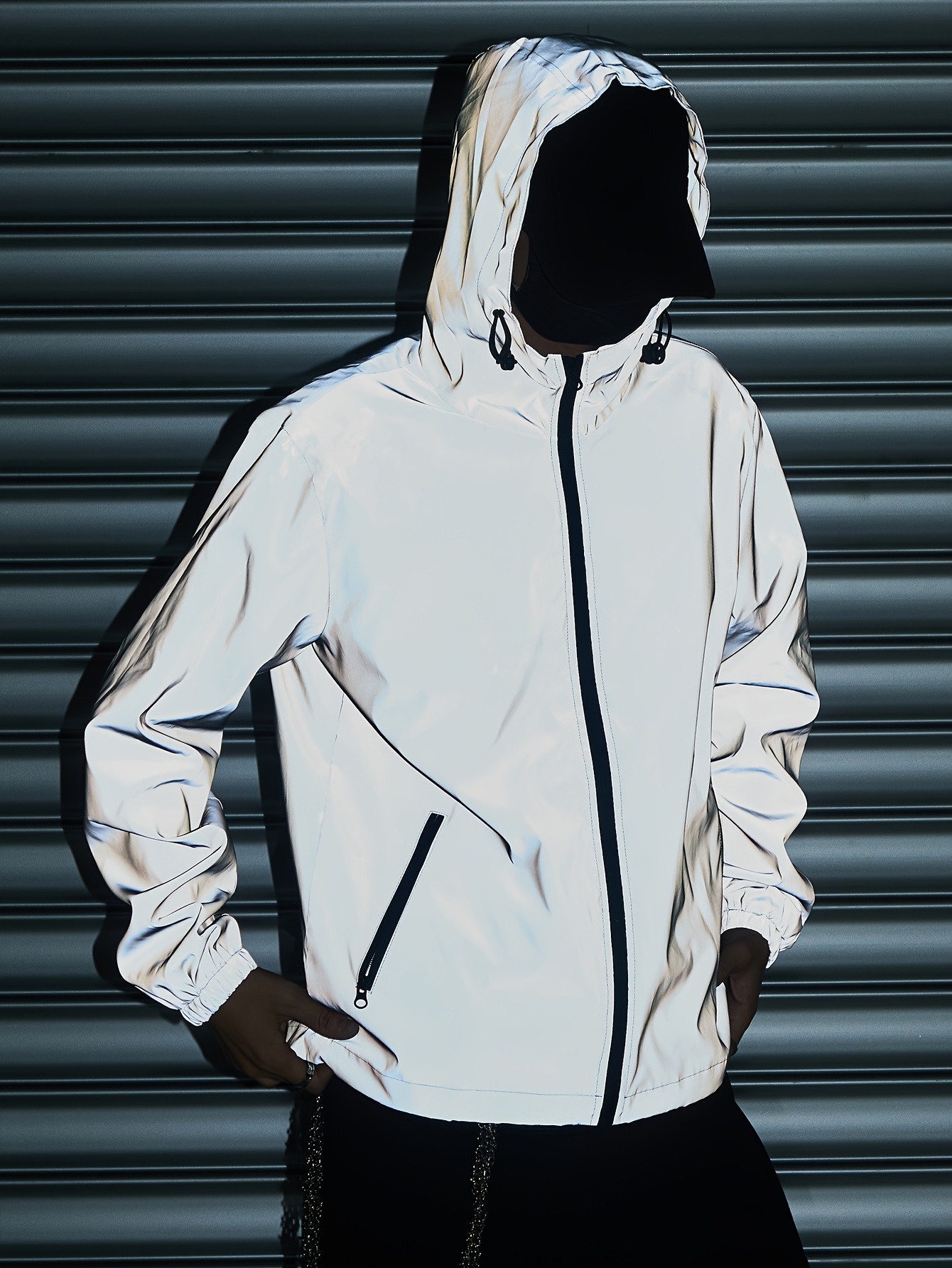 *'s Reflective Windproof Hooded Jacket Black White Streetwear for Night  Cycling, Dancing, and Outdoor Activities