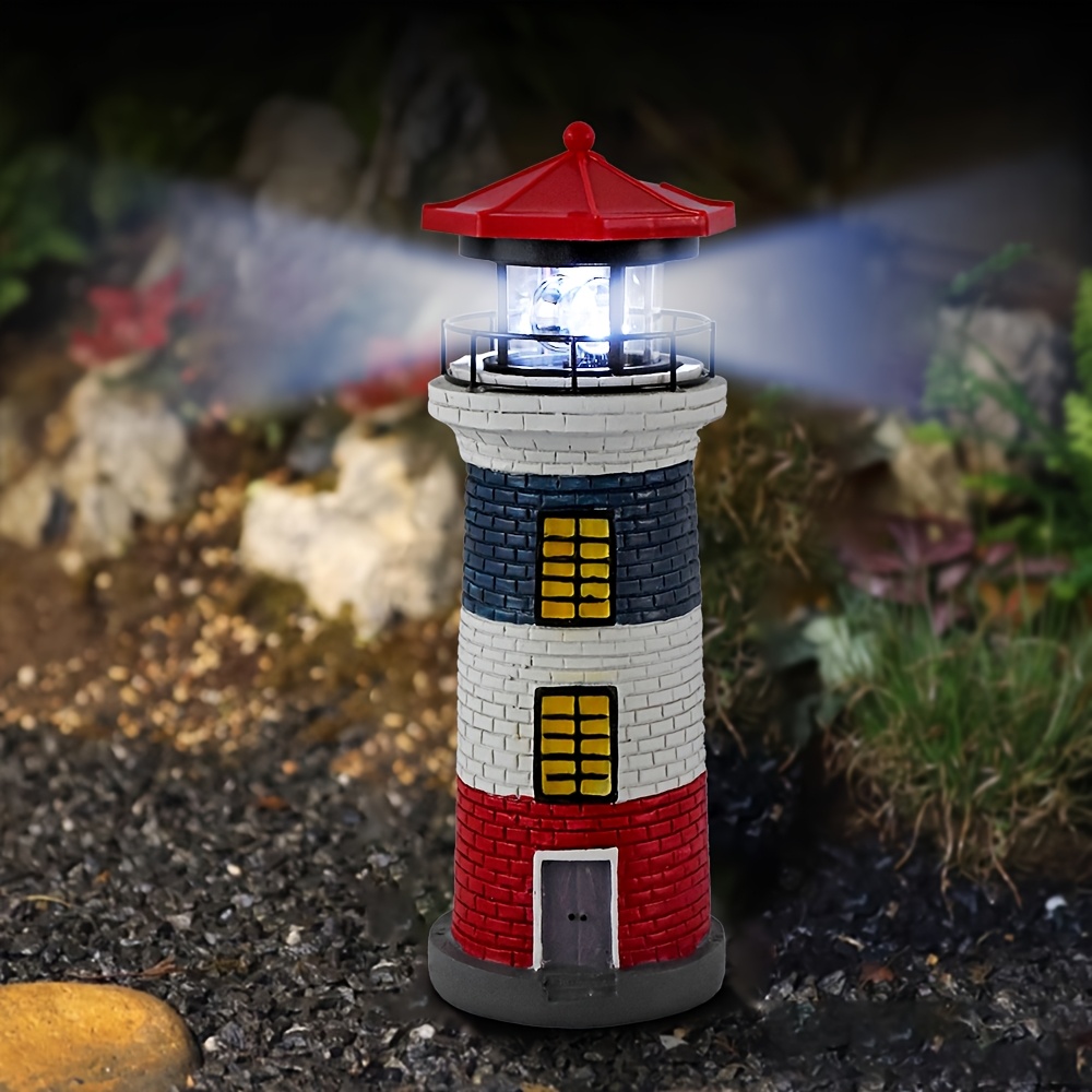 TEMU Outdoor Solar Led Lawn Lights - Lighthouse Lights, Ip65, Outdoor Solar Lamps, 360° Rotating Led Solar Statue Lamps, Step Lamps, Suitable For