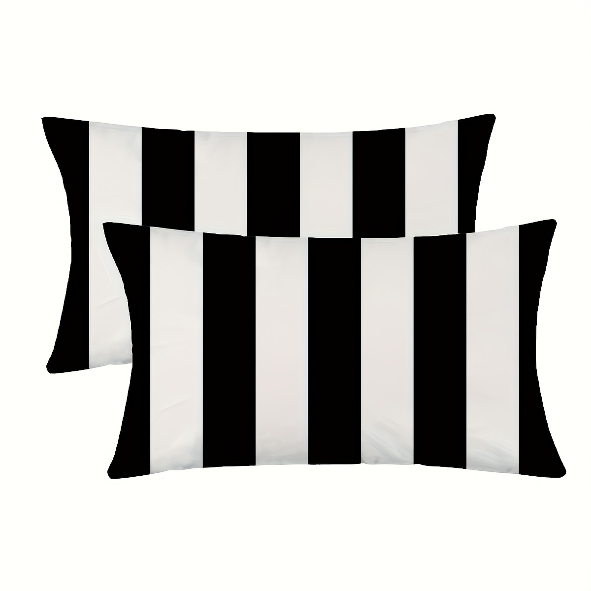 TEMU 2pcs, Black And White Striped Short Plush Pillow Covers, Flat Print, Decorative Lumbar Pillow Covers For Sofa Chairs, Outdoor Gardens, And