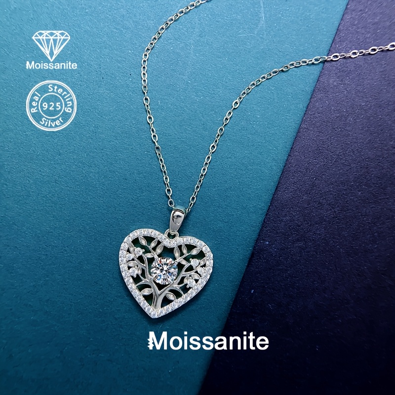 Women's 925 Silver Moissanite Hollow Heart Pendant Necklace