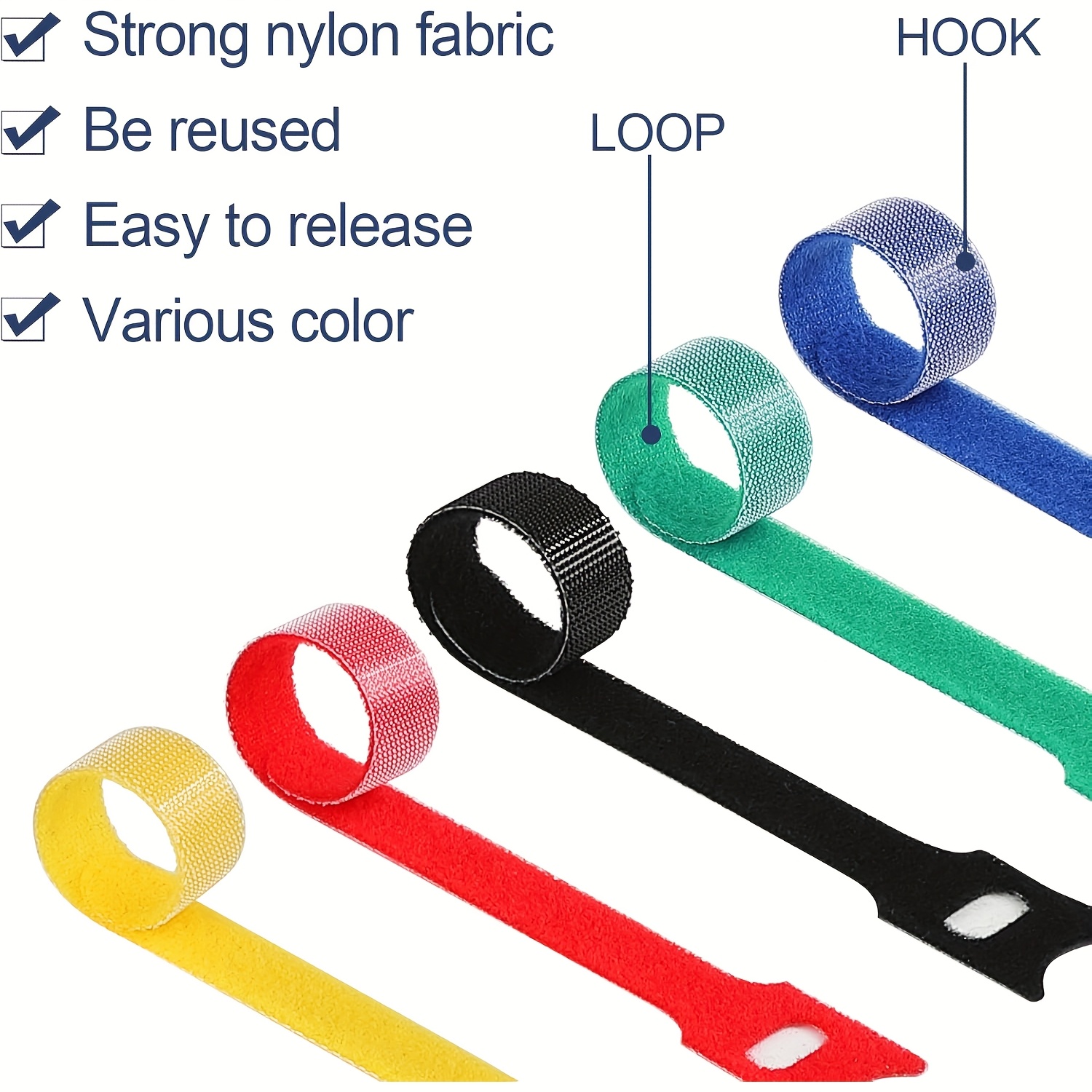 120pcs Reusable Hook and Loop Cable Ties in 5 Colors