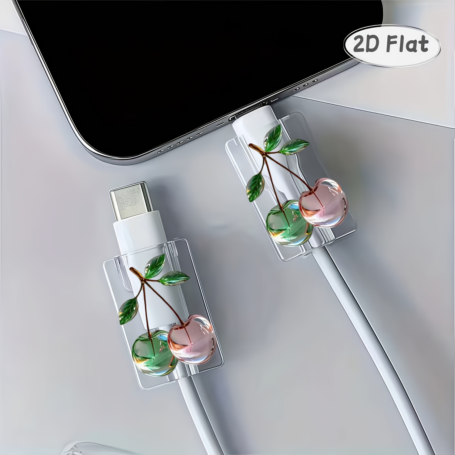 TEMU 2d Flat 2pcs Transparent Gradient Cherry Pattern Protective Cover, Anti-breakage, Type- Phone Protector, Beautiful And Durable, , Better