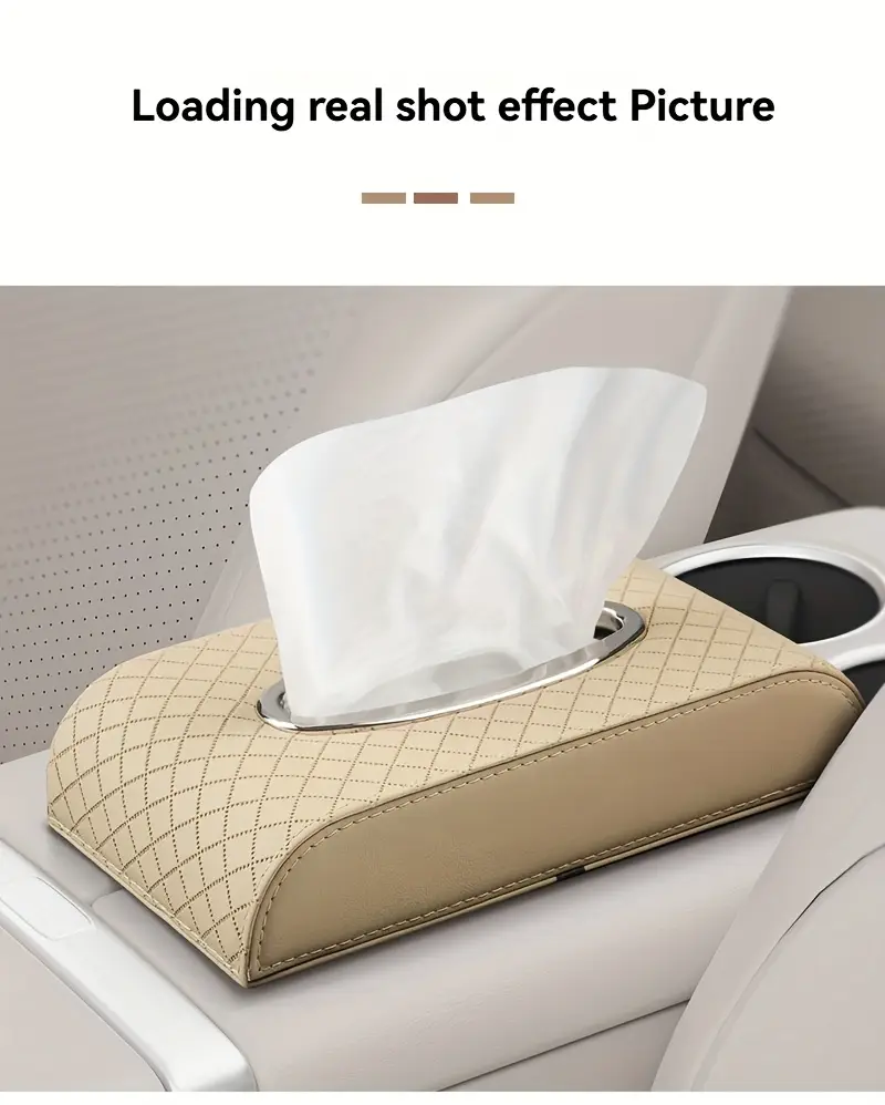 heavy duty pu leather car tissue box organizer beige mounted tissue dispenser with for front rear seats compatible with most vehicles luxury interior accessory Product details 9