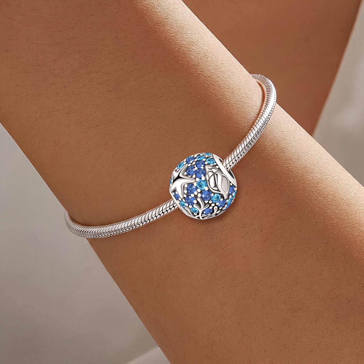 Ocean Charm DIY Pendant Beaded Bracelet, 925 Silver Plated