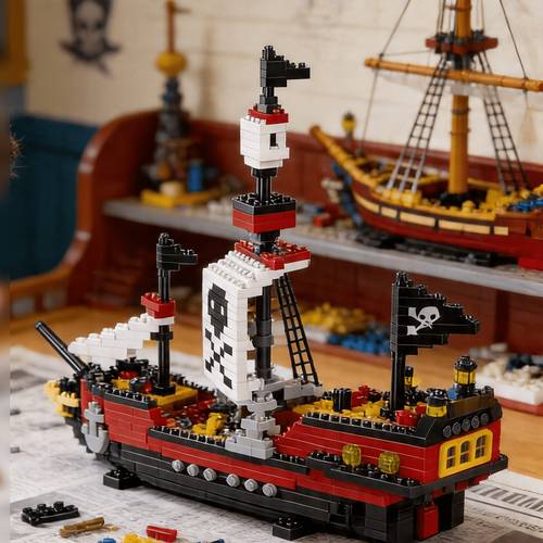 item picture pirate ship building block model 3d scene assembly recreates classic pirate elements enhances skills and thinking holiday gift nautical dream gift for friends