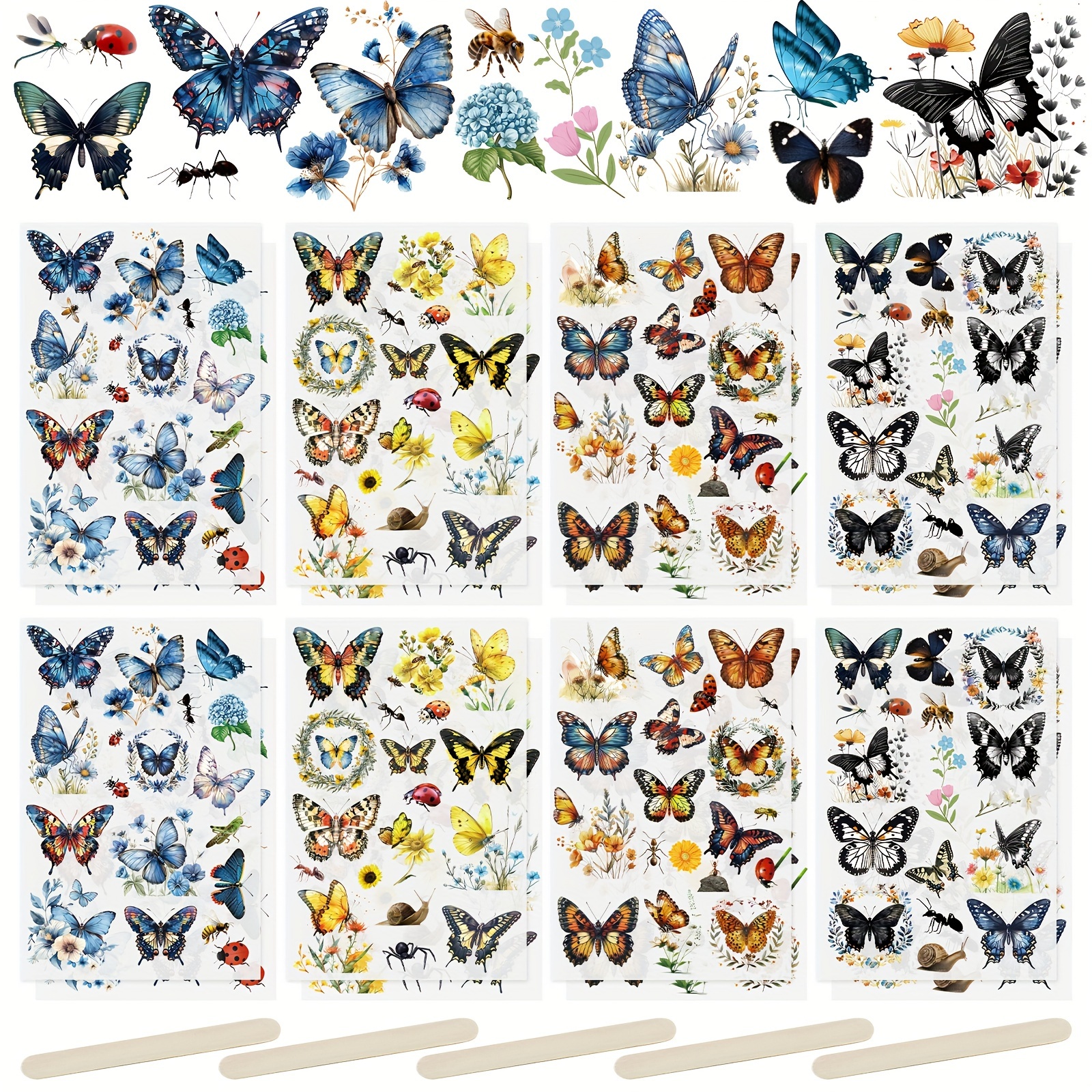 Image of 16 Sheets Rub On Transfer Sticker, Insect Stickers Waterproof Transfer Decals For Diy Scrapbooking Photo Albums Furniture, 5.9 * 3.9in